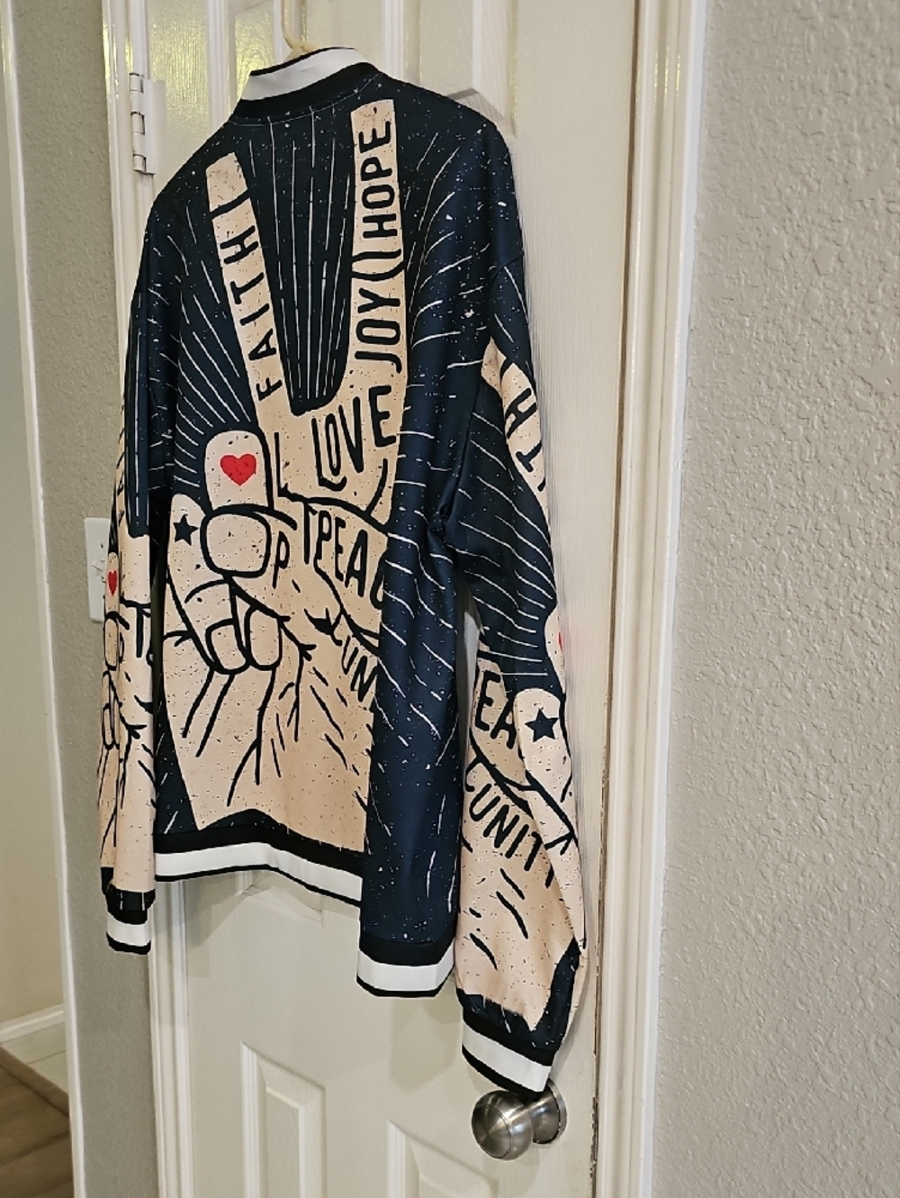 New 2XL Bomber Jacket Lightweight Positive Statement Love Hope Joy Unique - Picture 9 of 14
